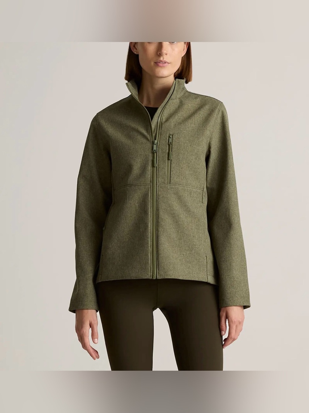 Quince Women’s Soft-shell Fleece Lined Full Zip Heather Olive Oil Jacket Size XS